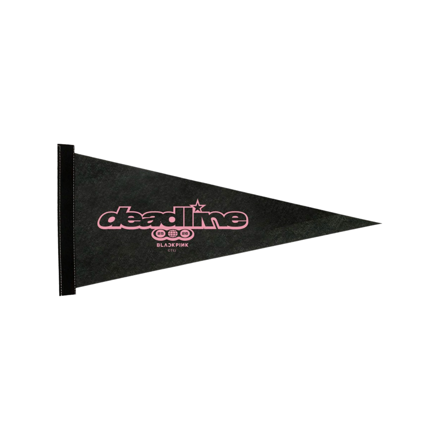 Black pennant flag with BLACKPINK and DEADLINE World Tour logo printed on the front in pink.