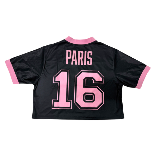 Black sports jersey with pink 'PARIS' and number '16' on the back. 