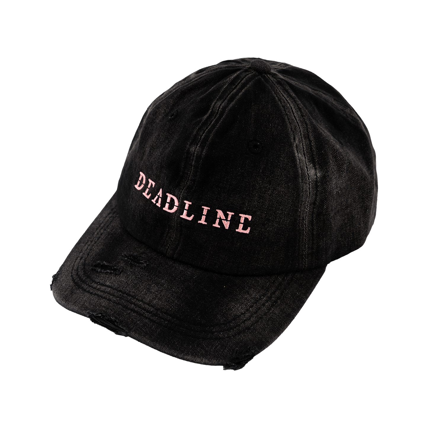 Black Washed and Distressed cap with 'DEADLINE' embroidery. 